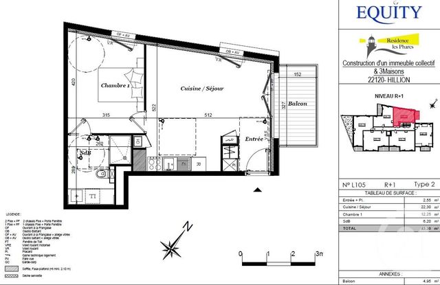 Appartement T2 à vendre - 2 pièces - 43.65 m2 - HILLION - 22 - BRETAGNE - Century 21 Coeur De Penthièvre